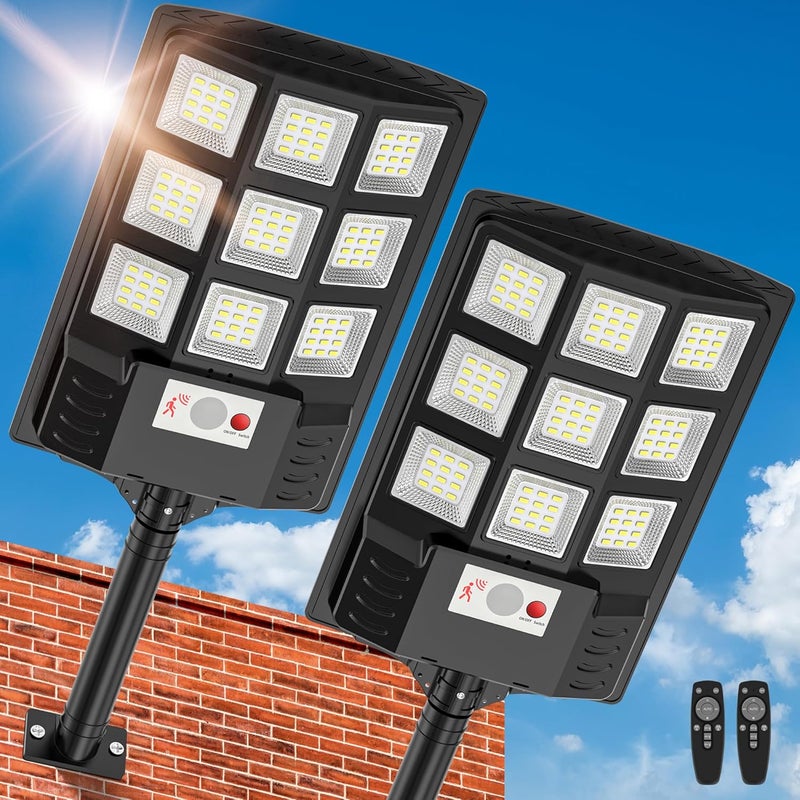 Vipzon Solar Lights Outdoor,IP66 Waterproof Solar Street Lights Outdoor,6500K LED Dusk to Dawn Security Flood light with Motion Sensor and Remote Control for Yard,Parking Lot, Courtyards,Garages 2-Pack - Image 1